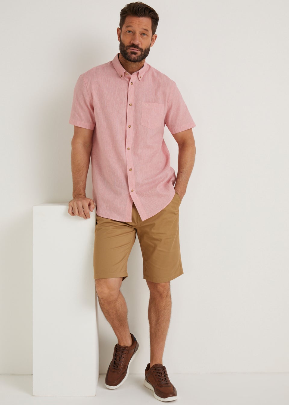 Lincoln Pink Linen Blend Short Sleeve Shirt
