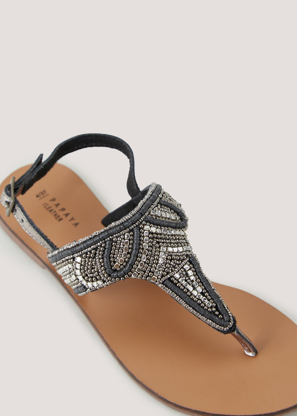 Black Leather Toe Post Sandals