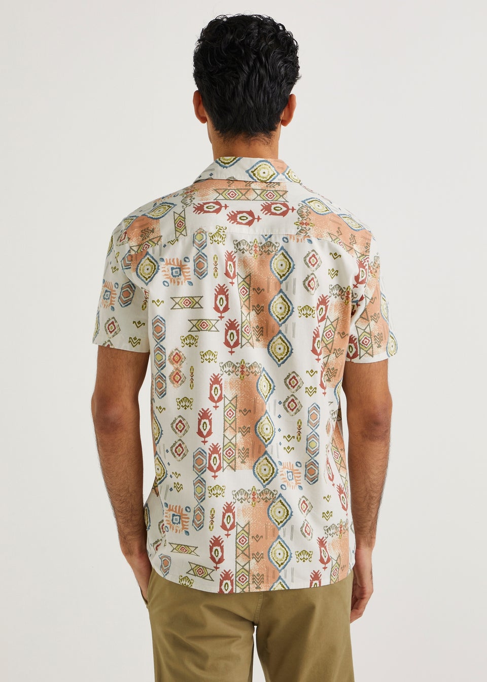 White Aztec Print Short Sleeve Shirt