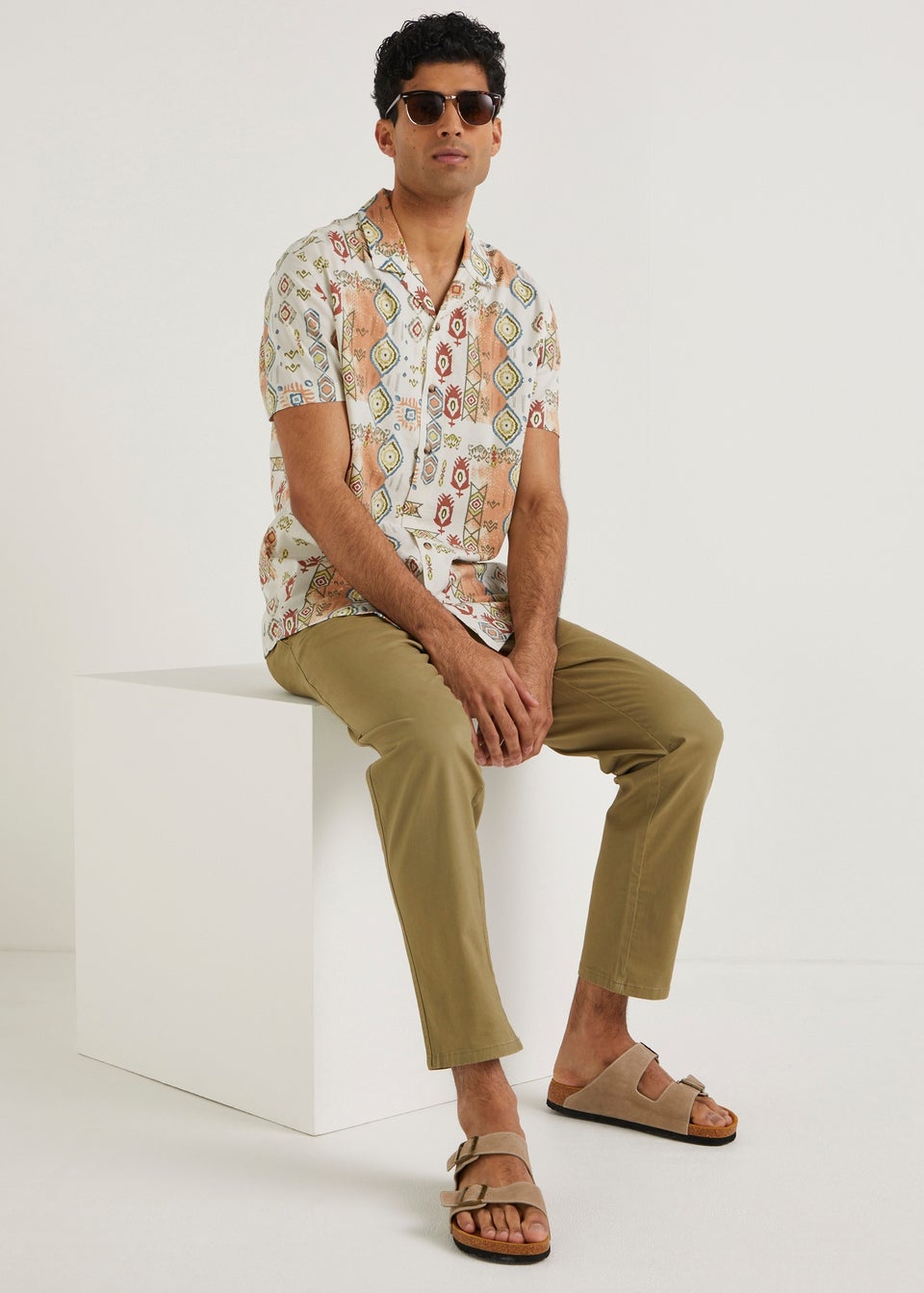 White Aztec Print Short Sleeve Shirt
