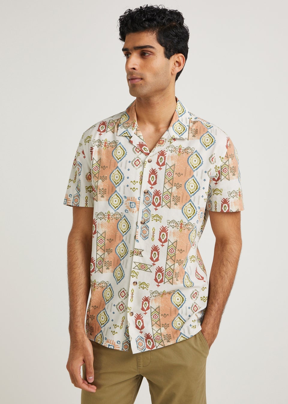 White Aztec Print Short Sleeve Shirt