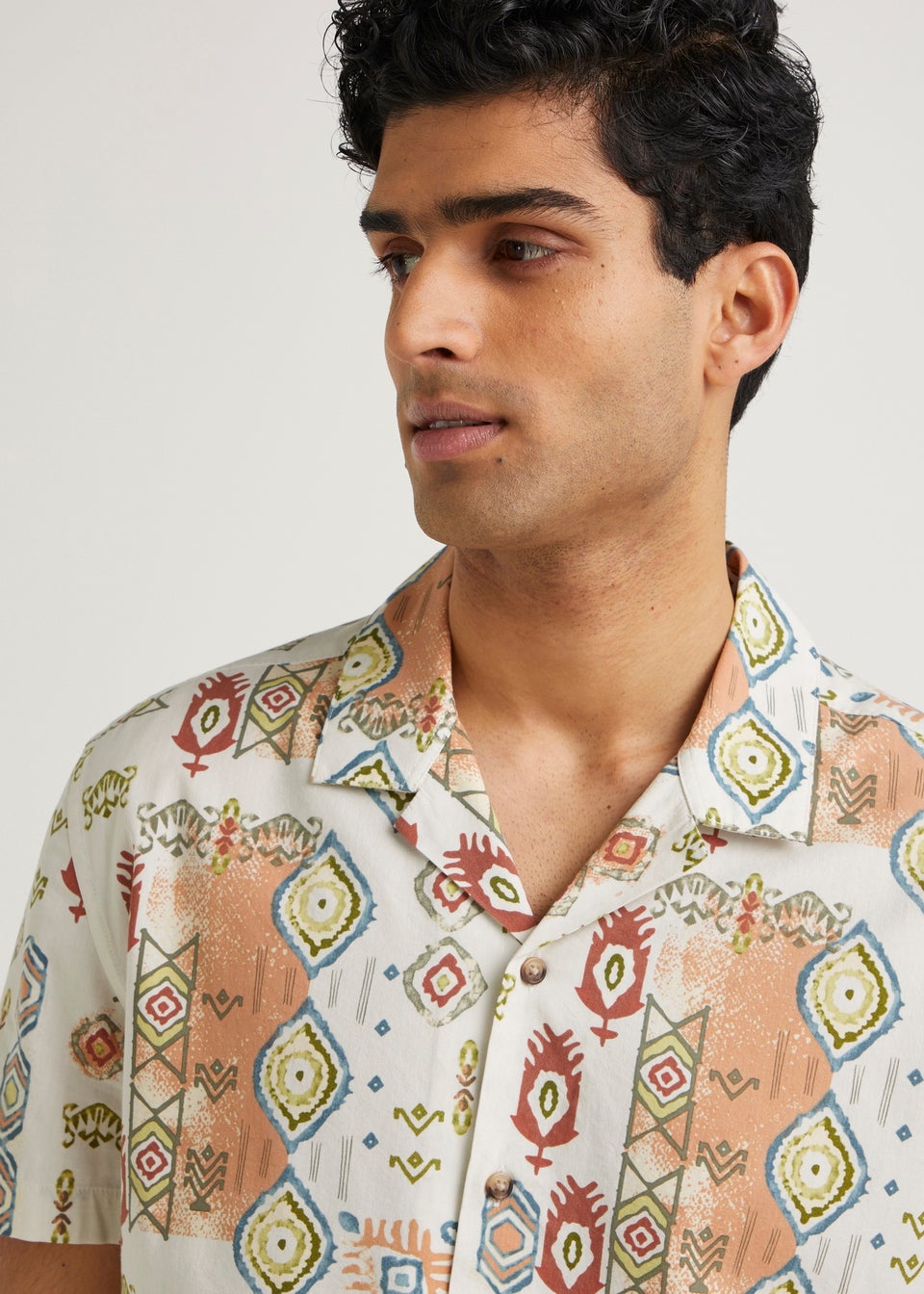 White Aztec Print Short Sleeve Shirt