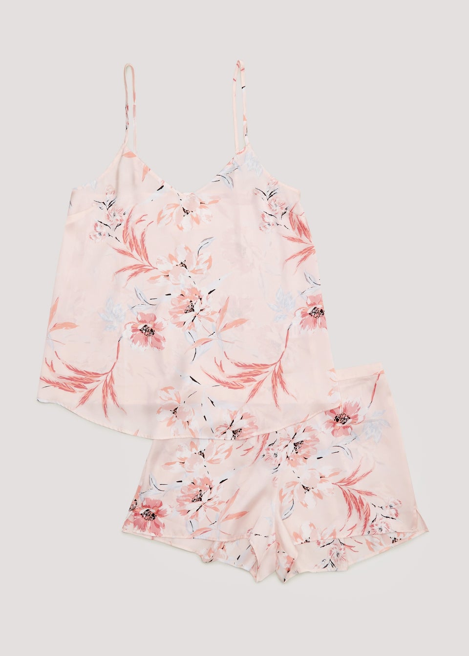 Pink Floral Satin Short Pyjama Set