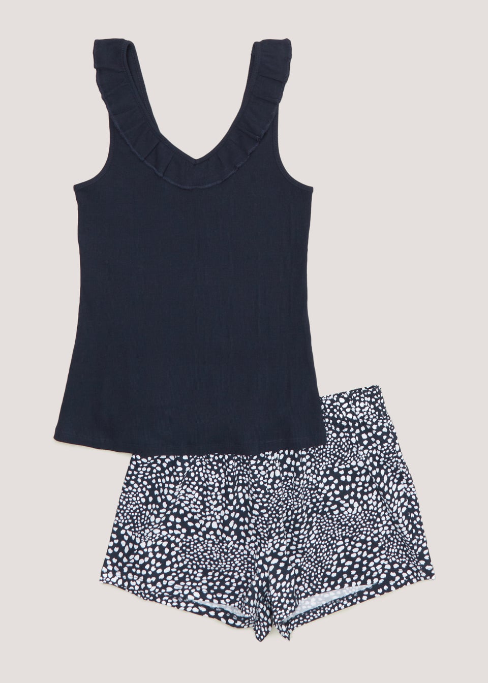 Navy Ribbed Vest Pyjama Set