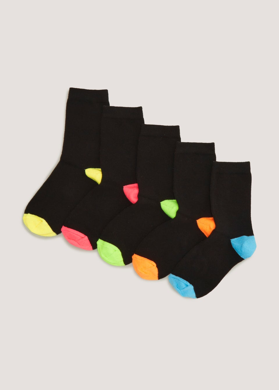 Kids 5 Pack Black Neon Socks (Younger 6-Older 6.5)