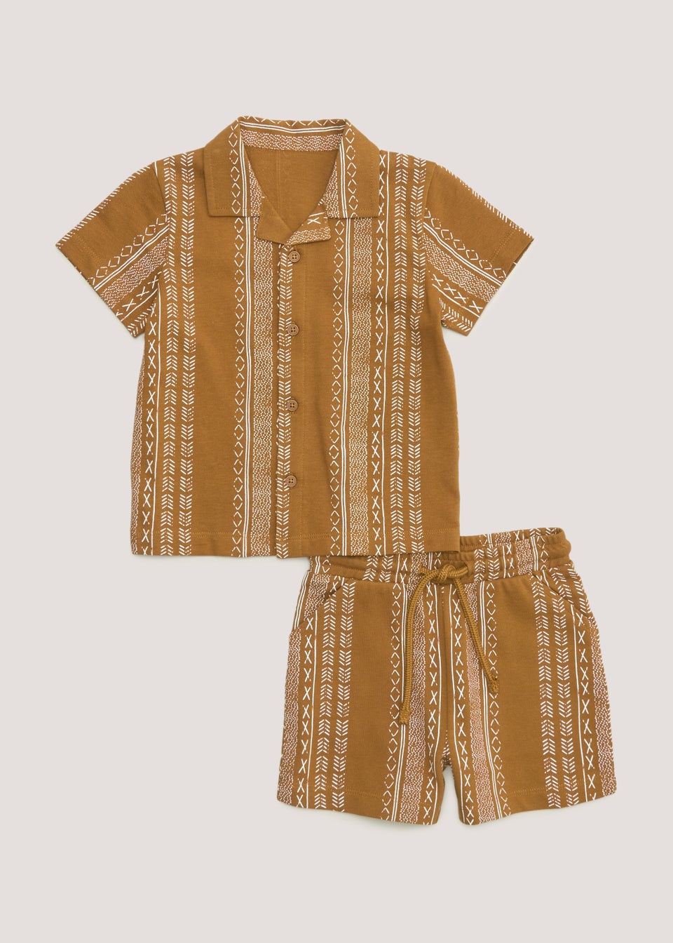Boys Mini Me Tan Aztec Shirt & Shorts Co-Ord Set (9mths-6yrs)