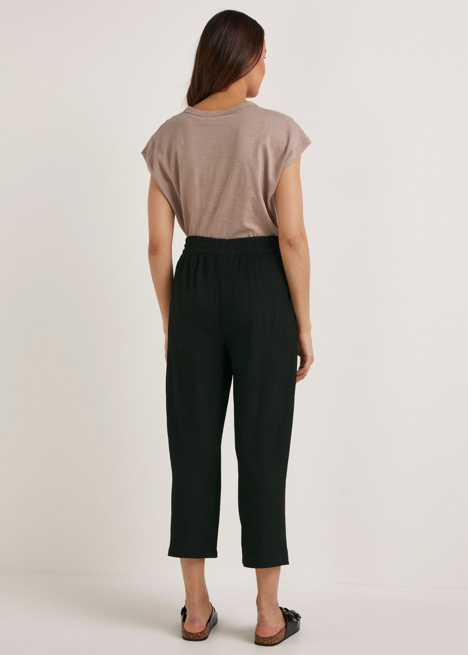 Black Textured Cropped Trousers - Matalan
