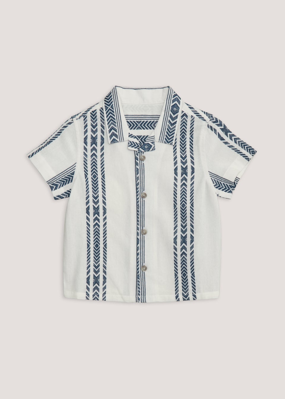 Boys Mini Me White Aztec Print Short Sleeve Shirt (9mths-6yrs)