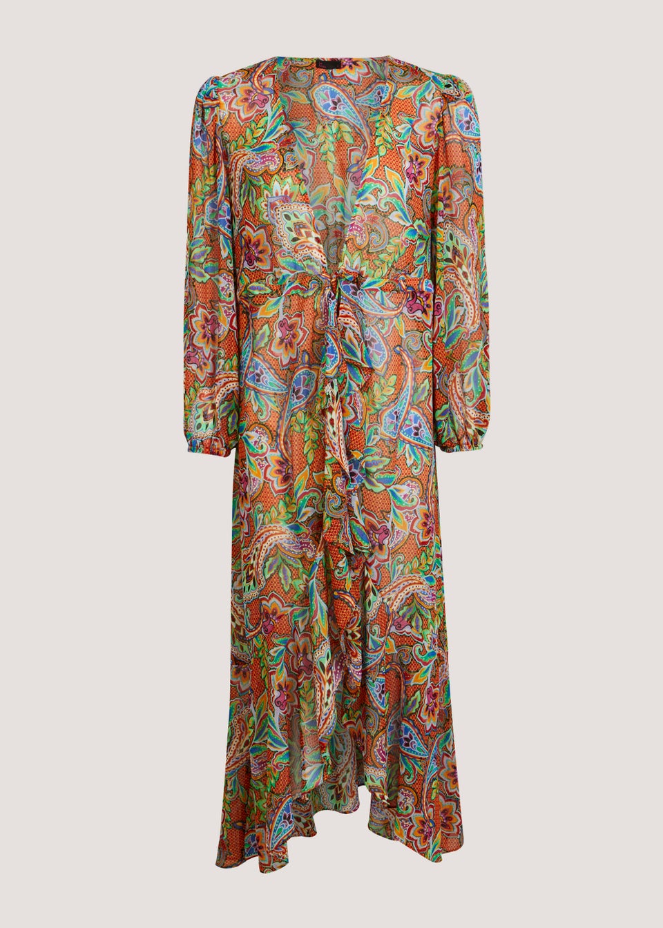 Be Beau Orange Paisley Chiffon Kimono