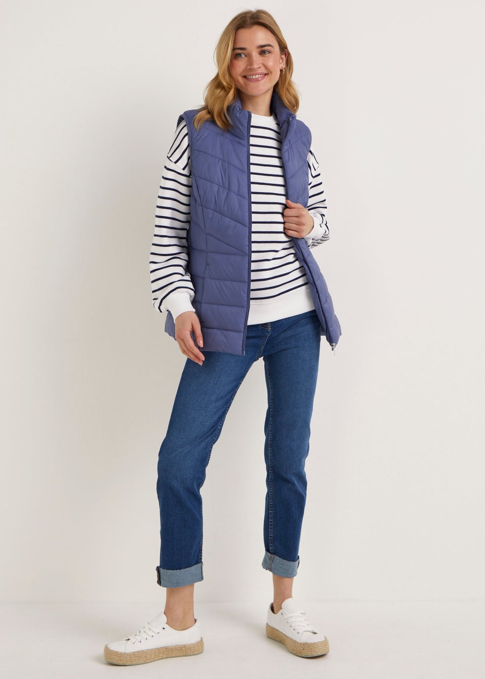 Navy Stripe Volume Sleeve Sweatshirt