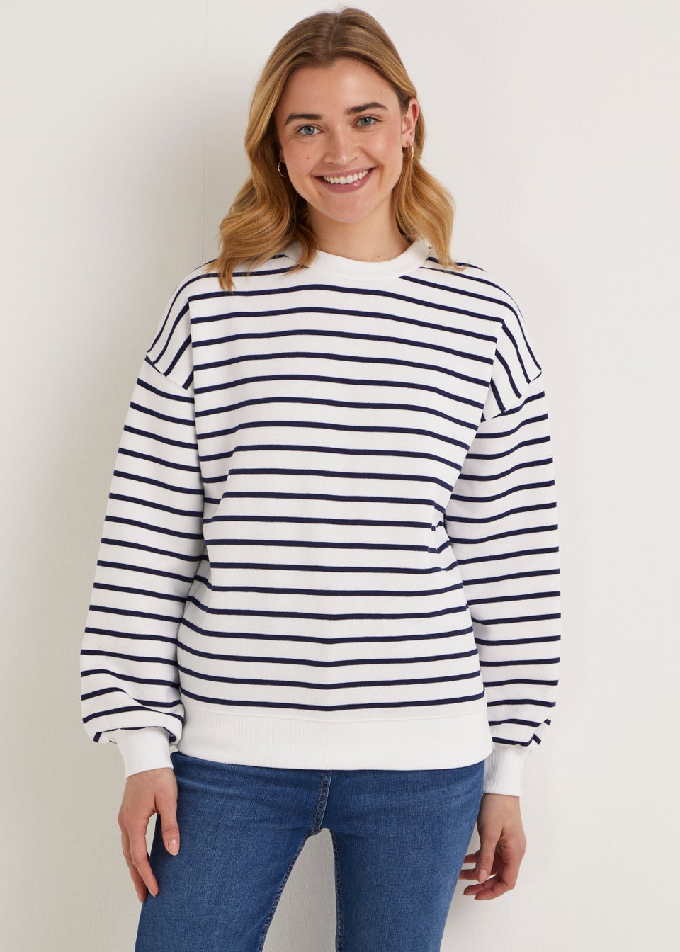 Navy Stripe Volume Sleeve Sweatshirt Matalan