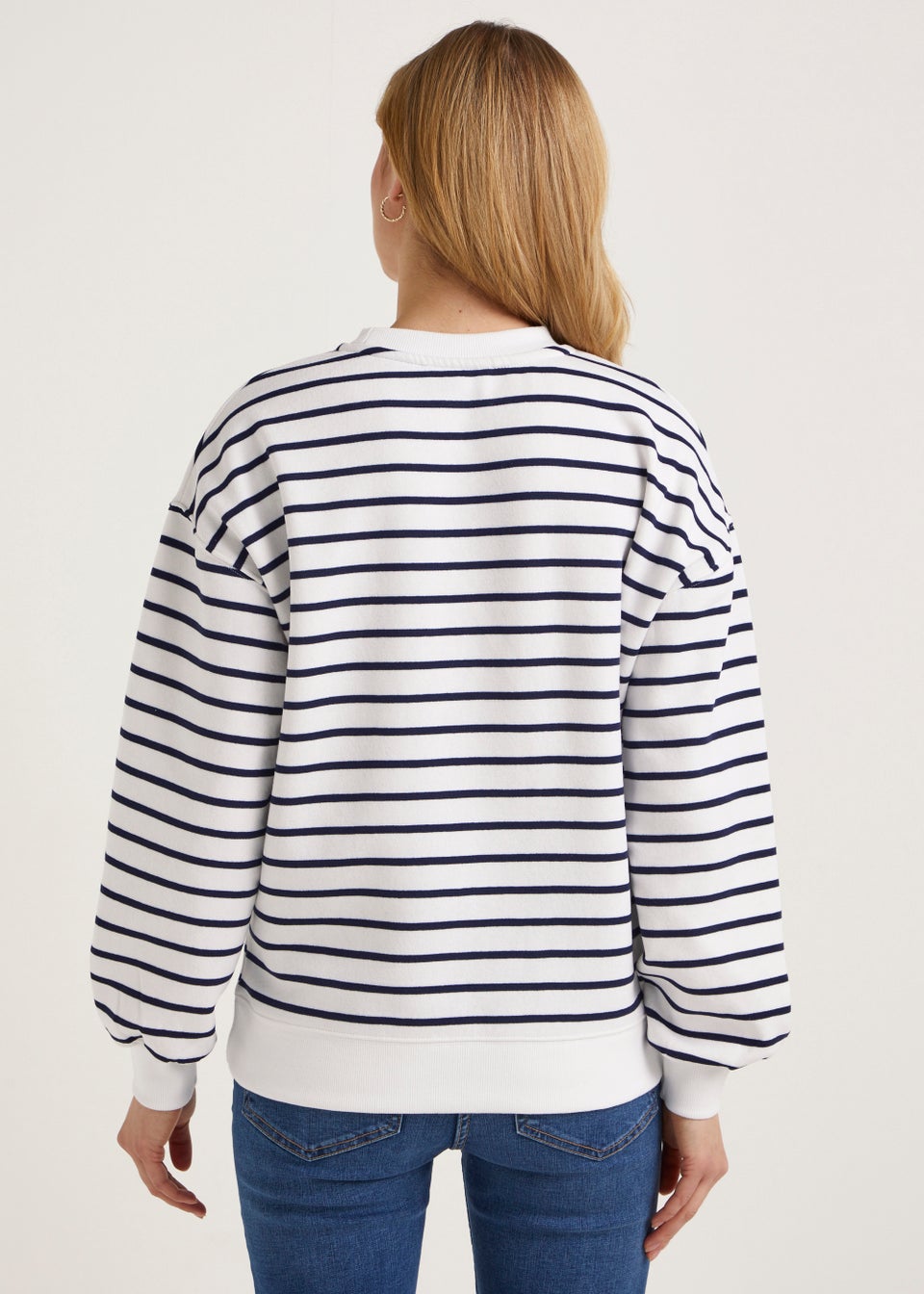 Navy Stripe Volume Sleeve Sweatshirt