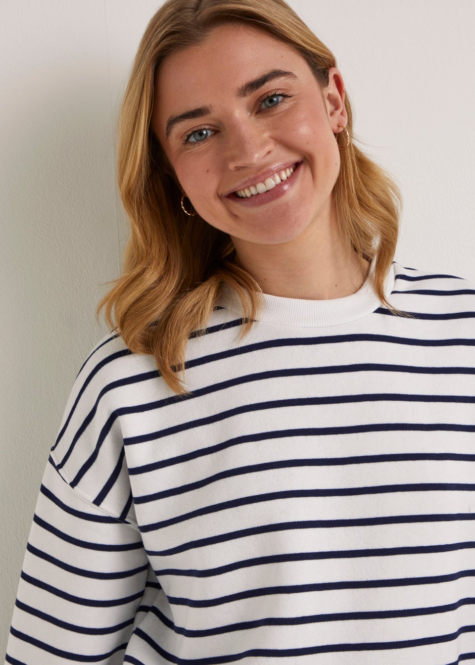 Navy Stripe Volume Sleeve Sweatshirt