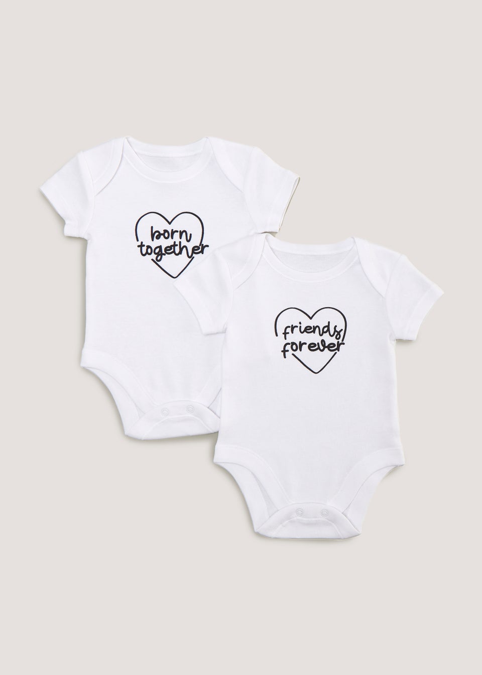 Baby 2 Pack White Twin Bodysuits (Tiny Baby-12mths)