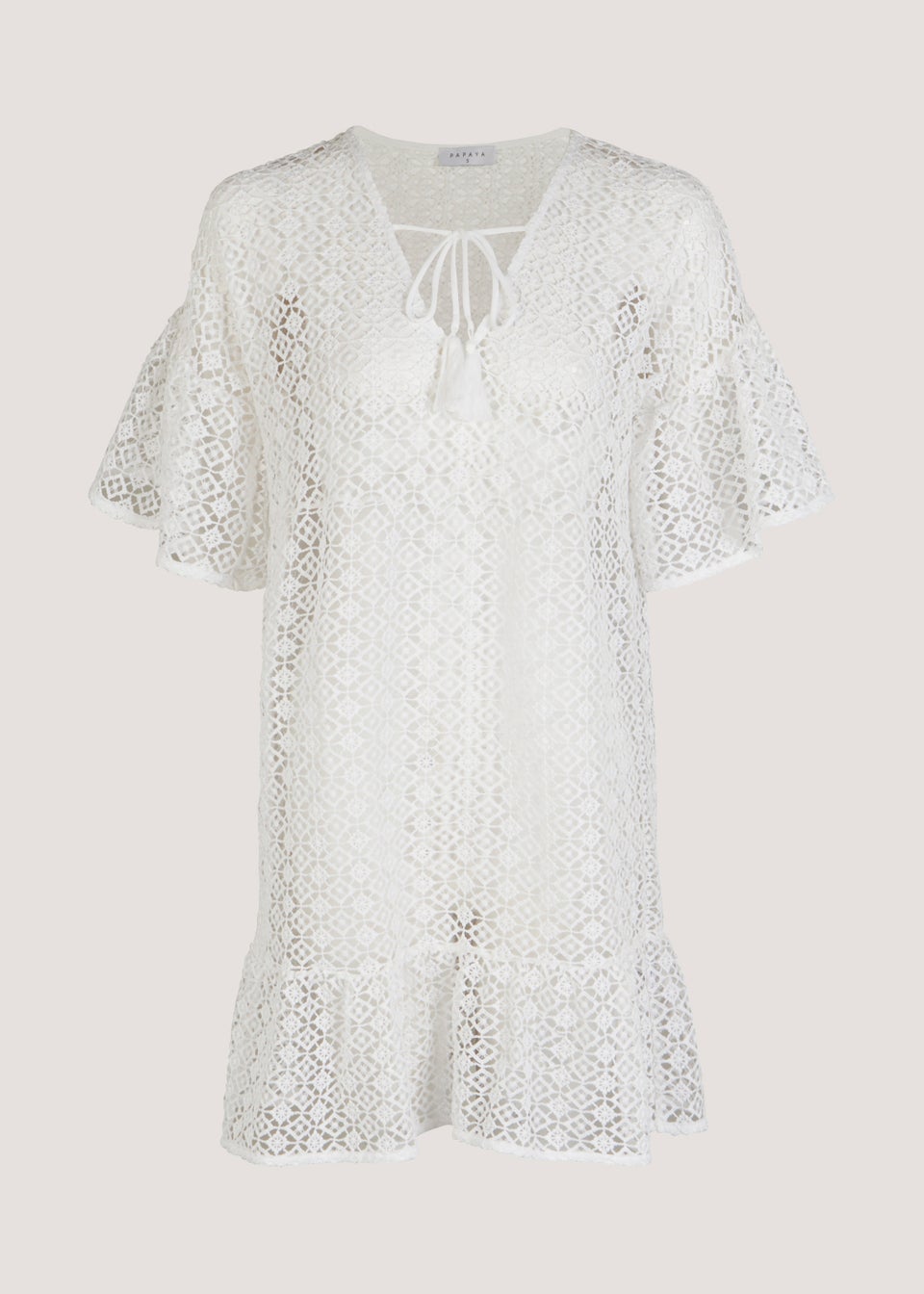 Cream Short Crochet Look Kimono