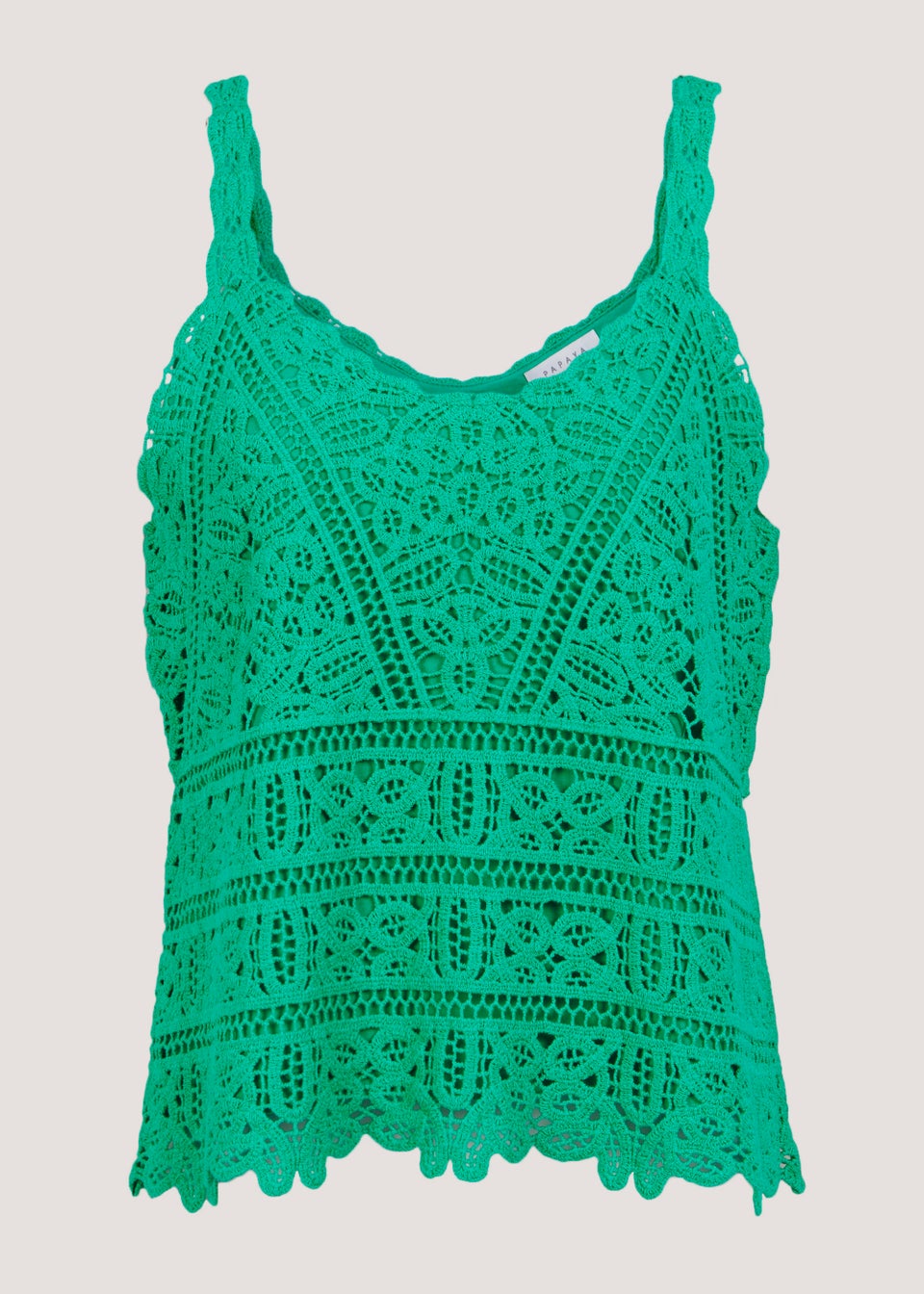 Green Lined Lace Crochet Cami Top