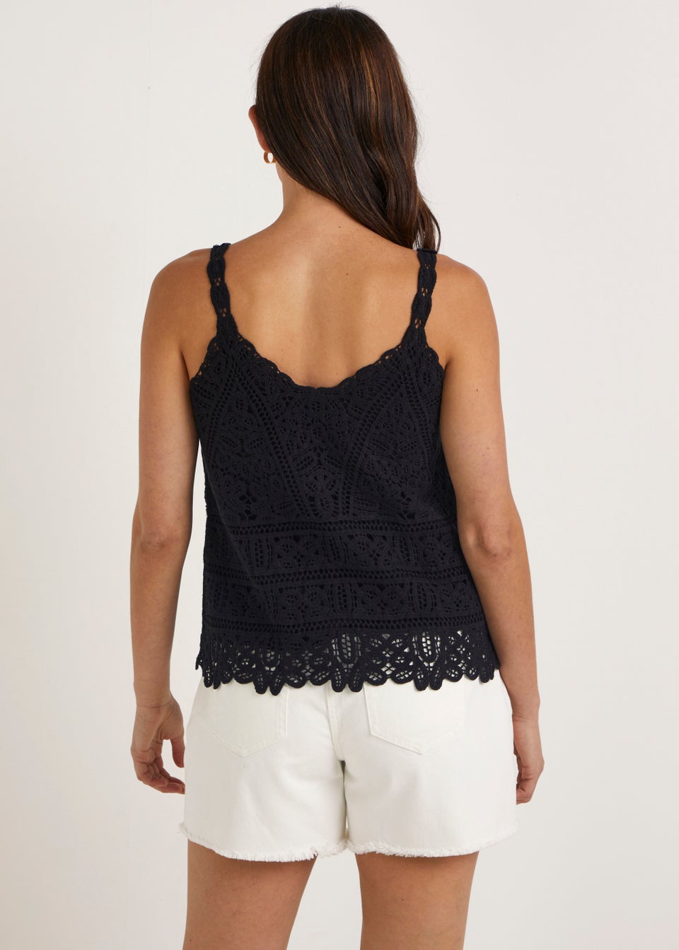 Black Lined Lace Crochet Cami Top
