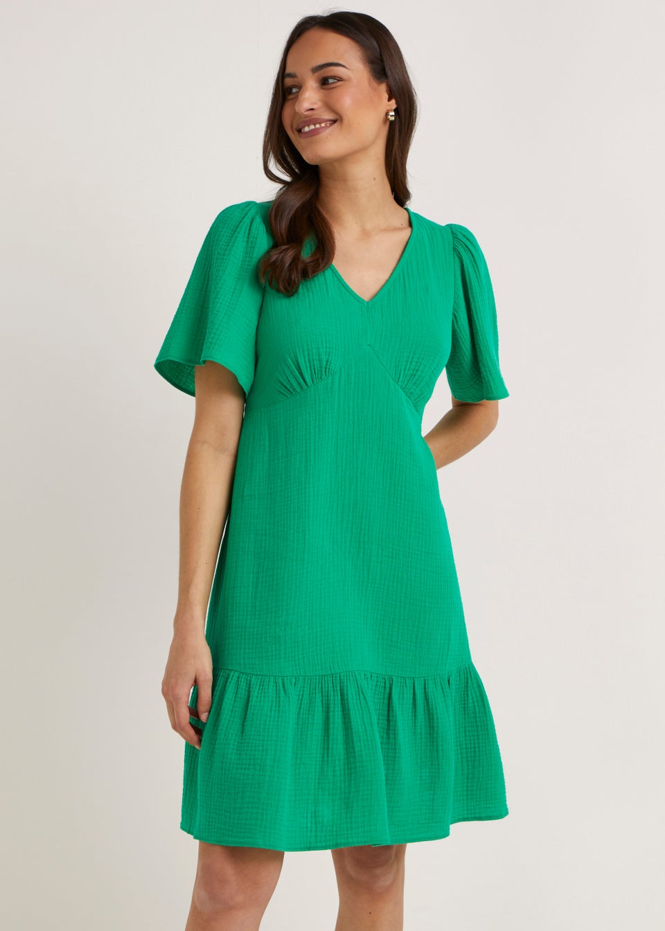 Green Double Cloth Knee Length Dress