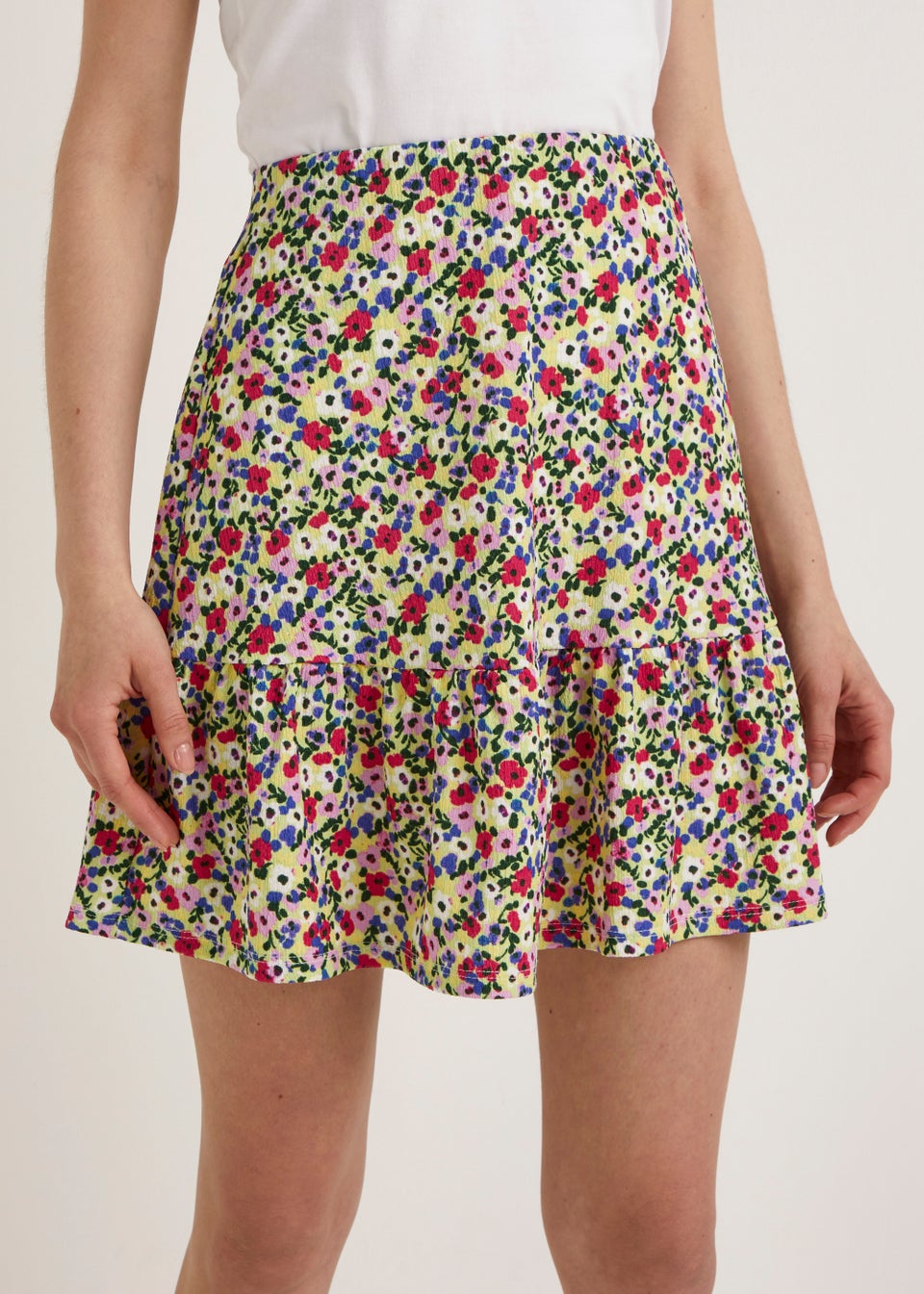 Multicoloured Floral Crinkle Jersey Mini Skirt - Matalan