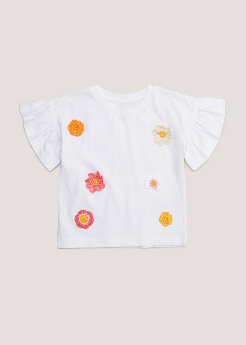 Girls White Crochet Flower T-Shirt (9mths-6yrs)