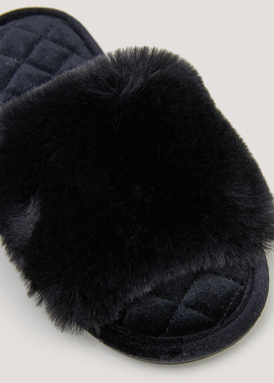 Black Faux Mule Slippers -