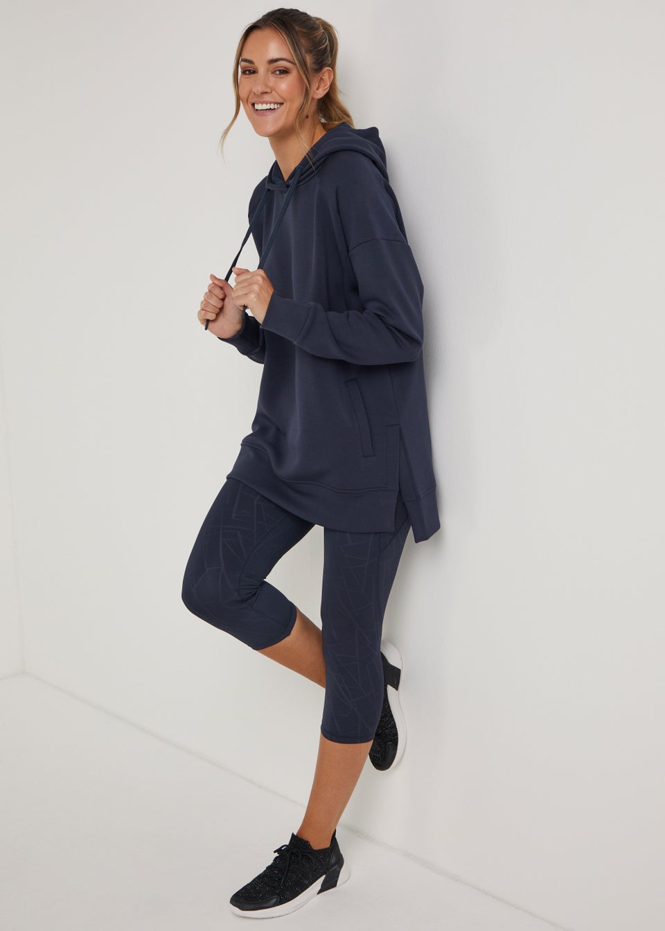 Souluxe Navy Modal Longline Sports Hoodie