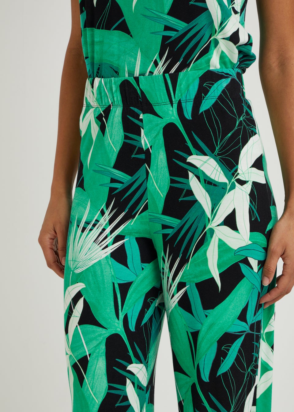 Black Palm Print Cropped Co-Ord Trousers