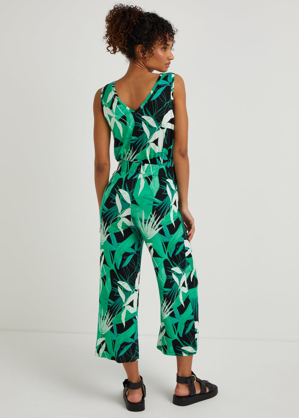 Black Palm Print Cropped Co-Ord Trousers