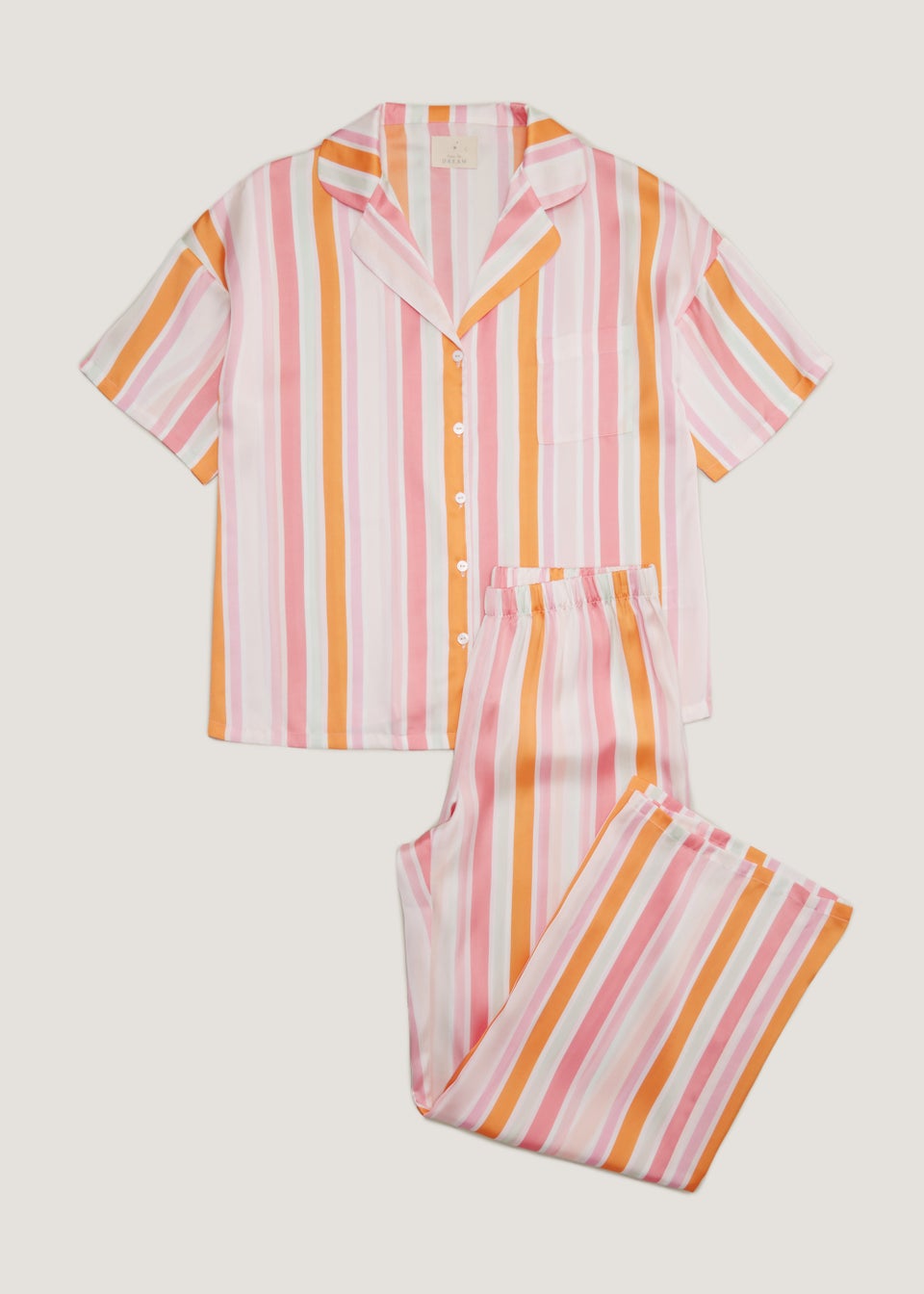 Multicoloured Stripe Satin Button Up Pyjama Set