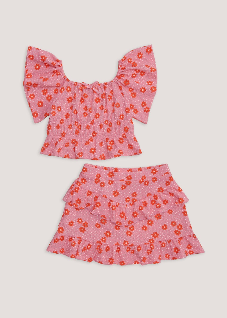 Girls Pink Floral Top & Skirt Co-Ord Set (4-13yrs)