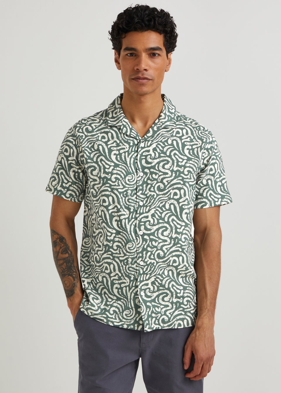 Khaki Print Short Sleeve Co-Ord Shirt