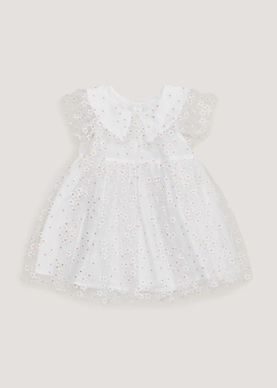 Girls White Daisy Print Mesh Dress (9mths-6yrs)