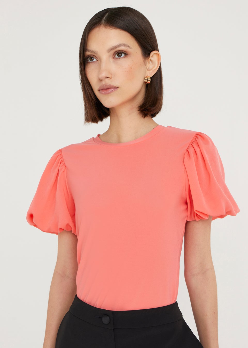 Et Vous Coral Puff Sleeve Woven Top Matalan