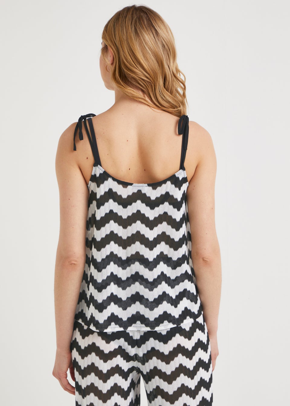 White & Black Zigzag Co-Ord Beach Top