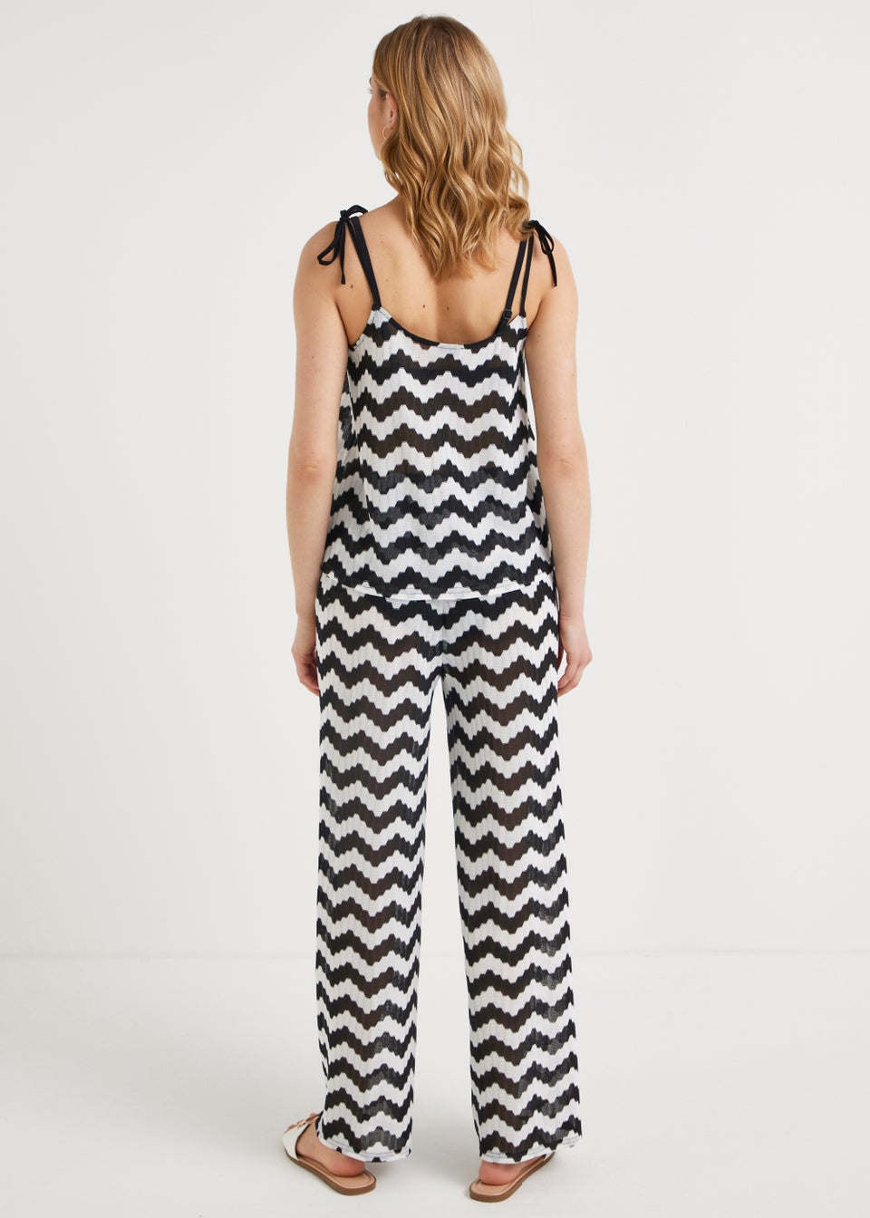 White & Black Zigzag Co-Ord Beach Trousers