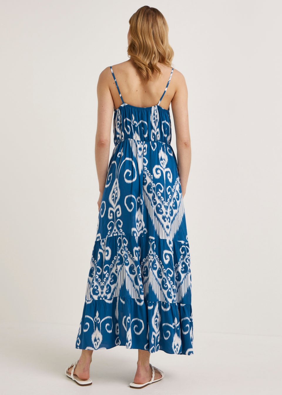 Blue Aztec Print Tassel Maxi Dress