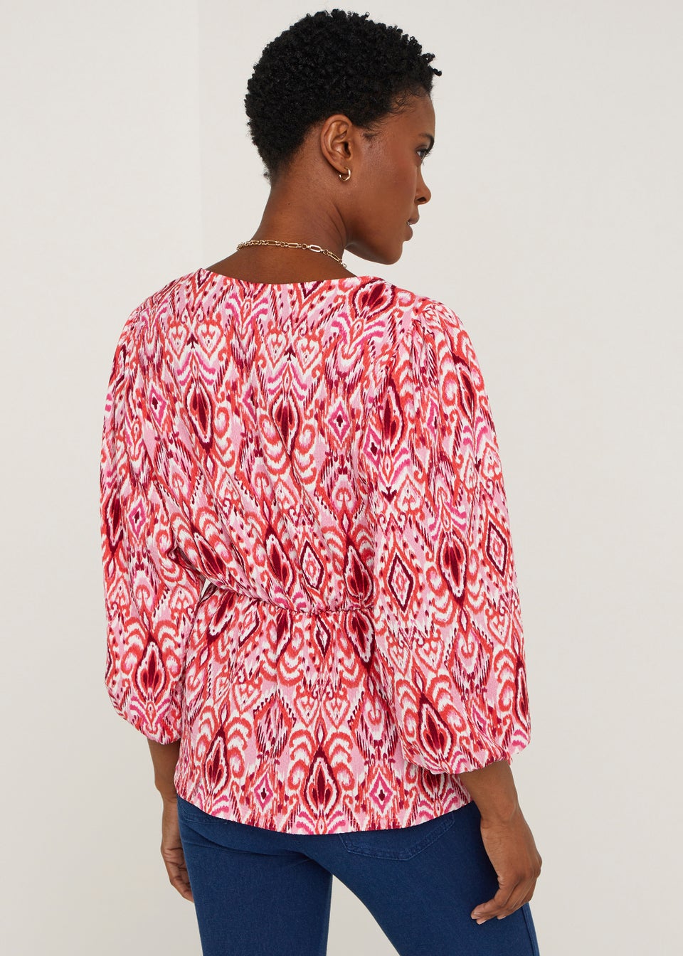 Pink Print Wrap Front Top