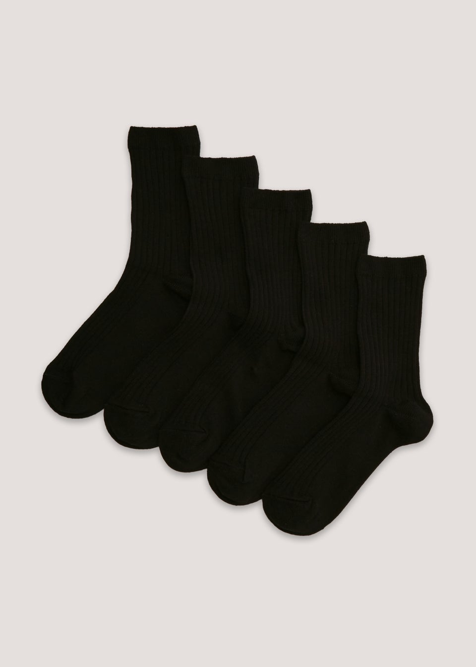 Kids 5 Pack Black Ribbed Socks (Younger 9-Older 6.5)