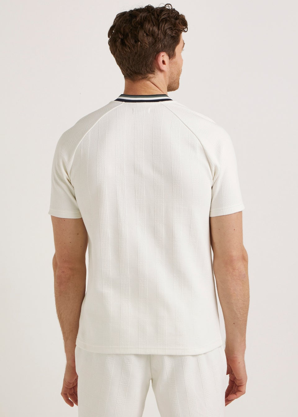 T&W Ecru Check Grandad T-Shirt