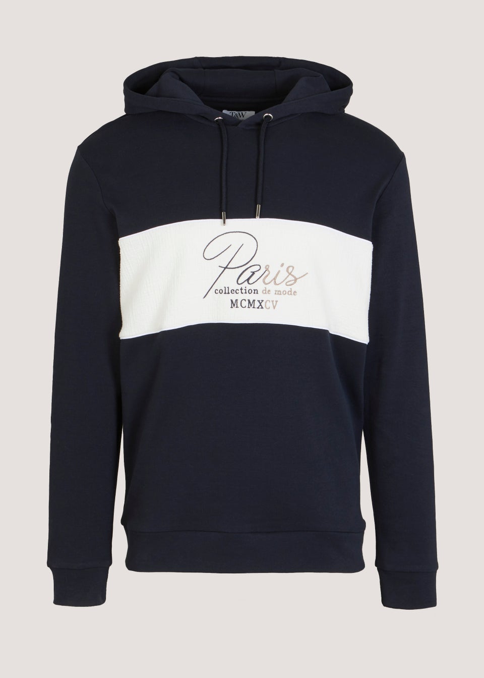 T&W Navy Textured Front Panel Hoodie