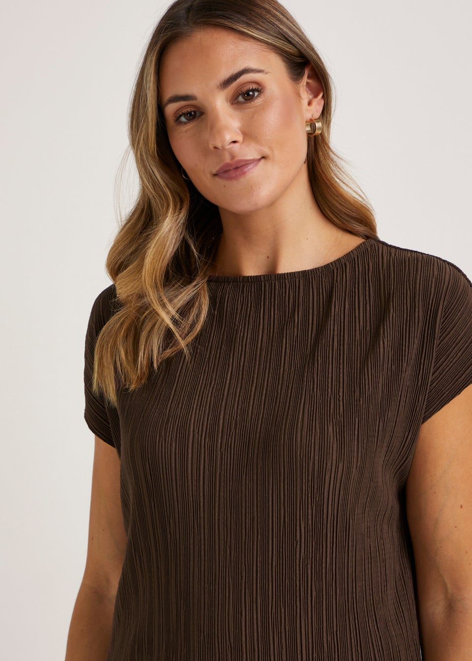 Brown Plisse Co-Ord Top