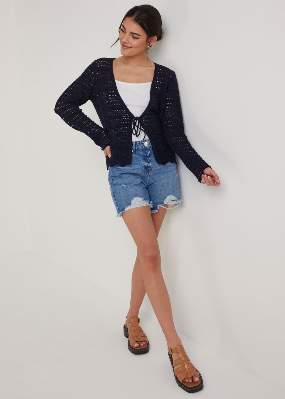 Navy Tie Front Cardigan