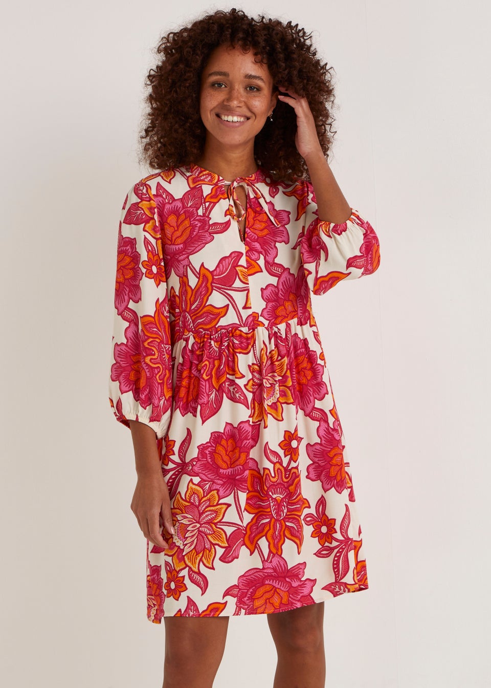 Cream Floral Woven Mini Dress