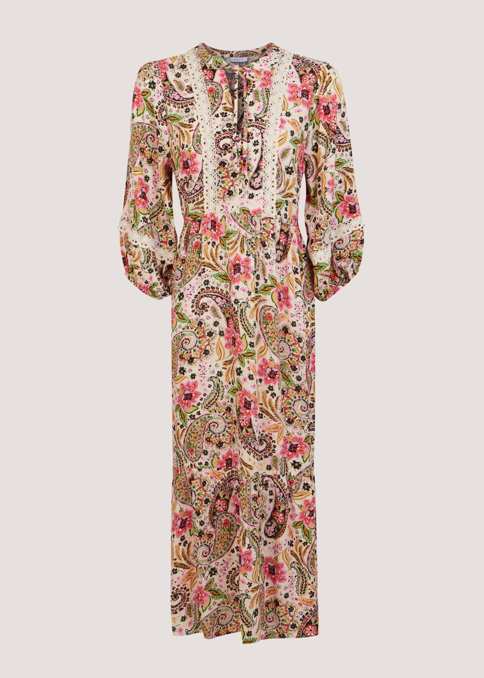 Papaya Petite Multicoloured Paisley Lace Trim Midi Dress