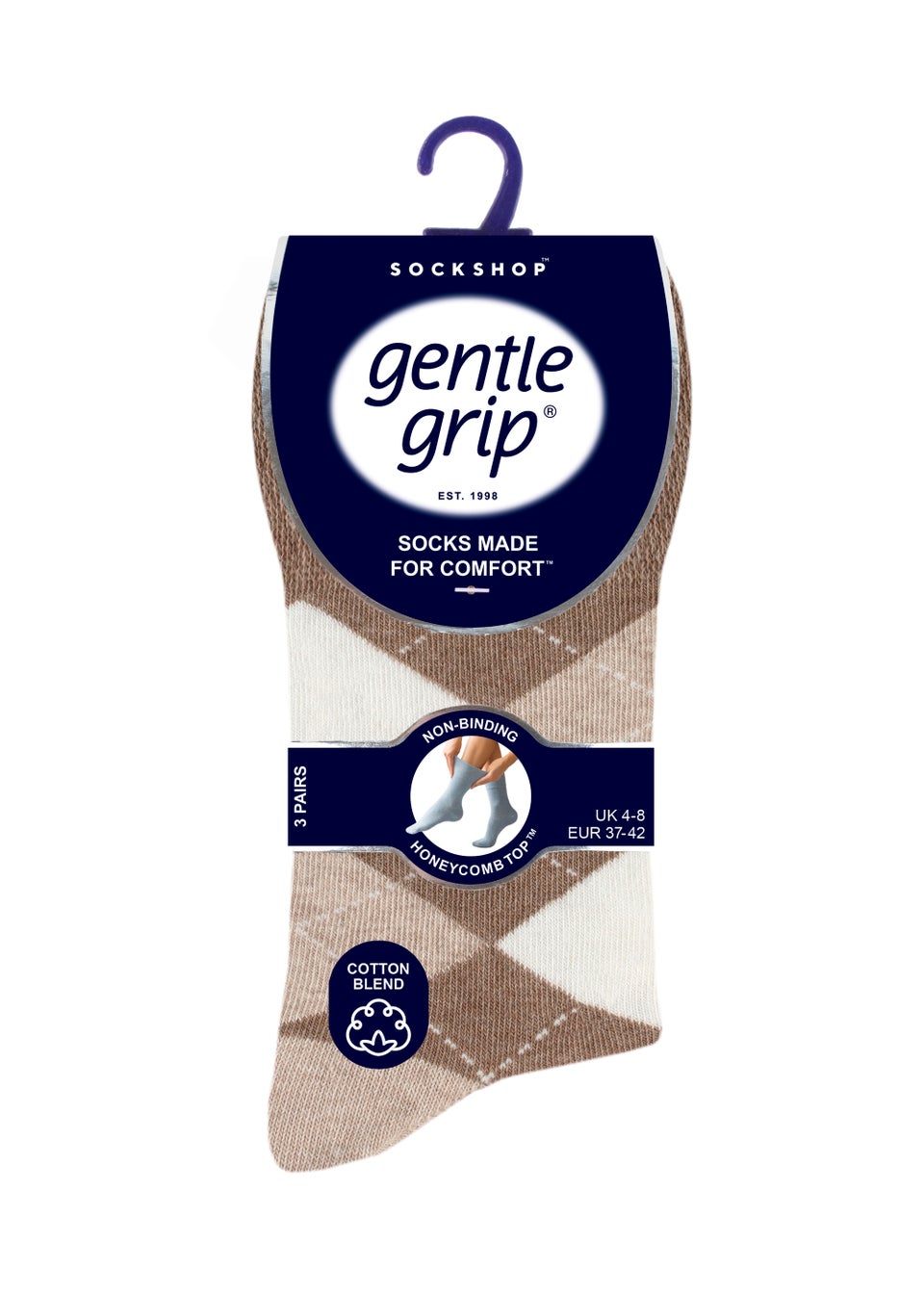3 Pack Gentle Grip Brown Argyle Socks