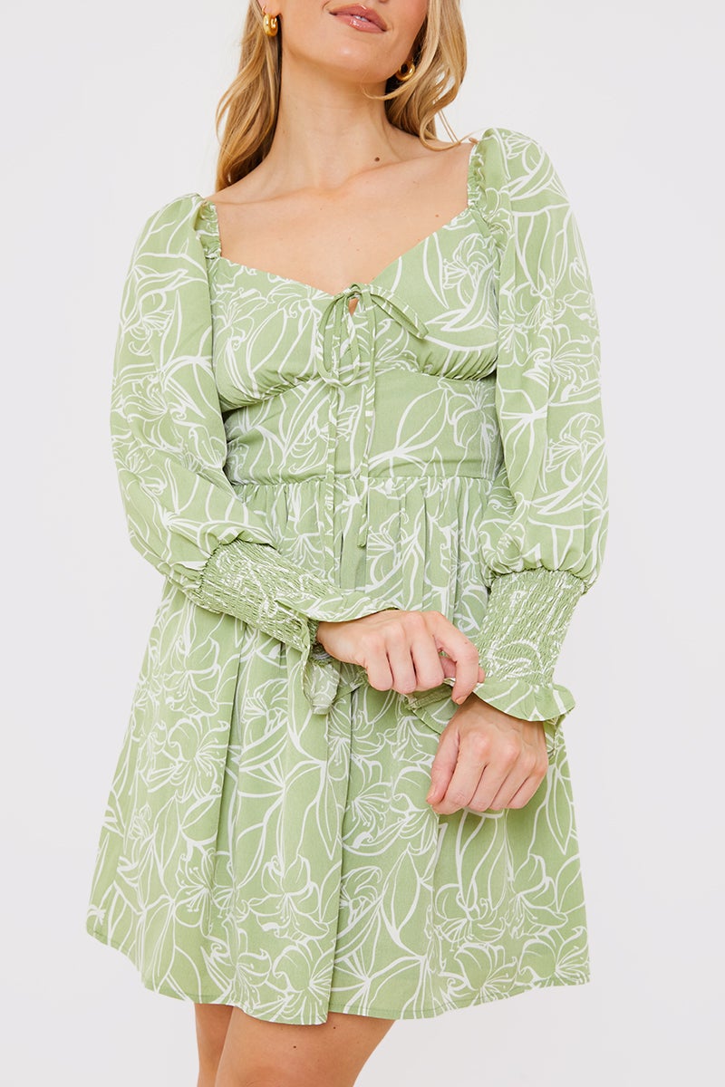 In the Style Jac Jossa Green Floral Milkmaid Mini Dress