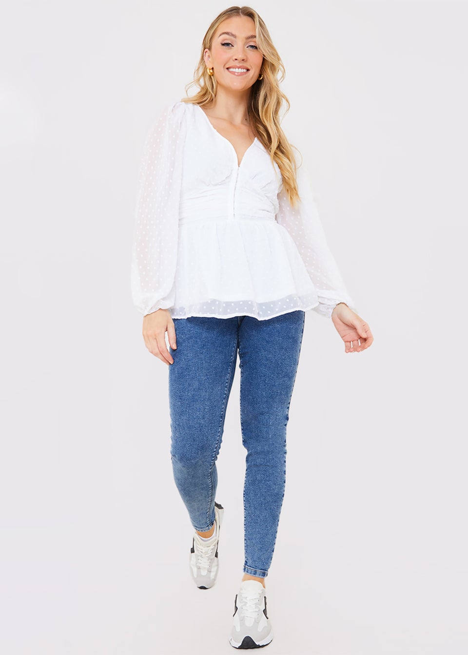 In the Style Jac Jossa White Ruched Waist Blouse