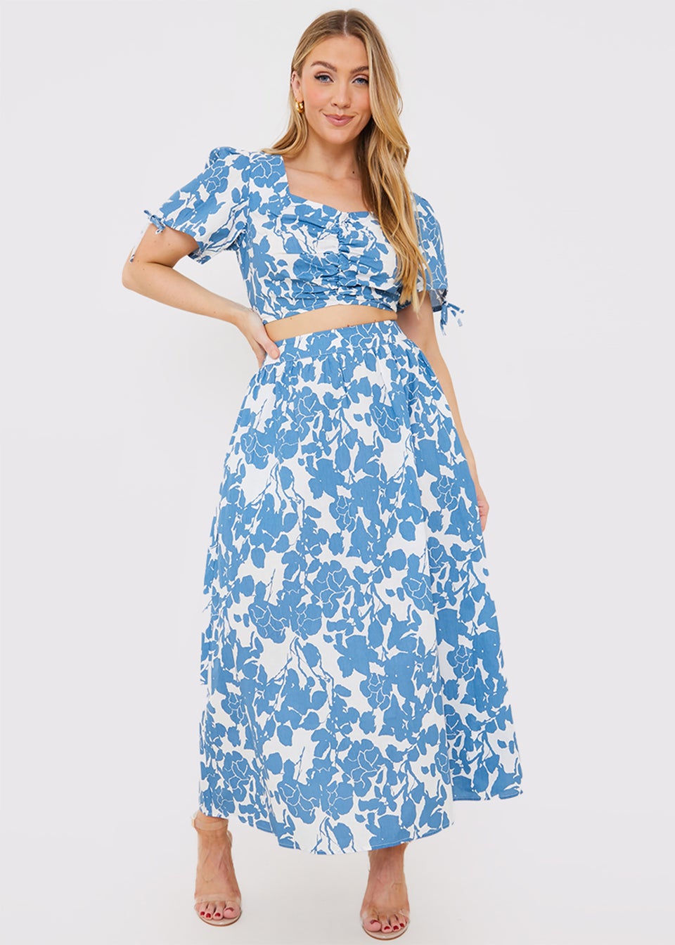 In the Style Jac Jossa Blue Floral Midi Skirt