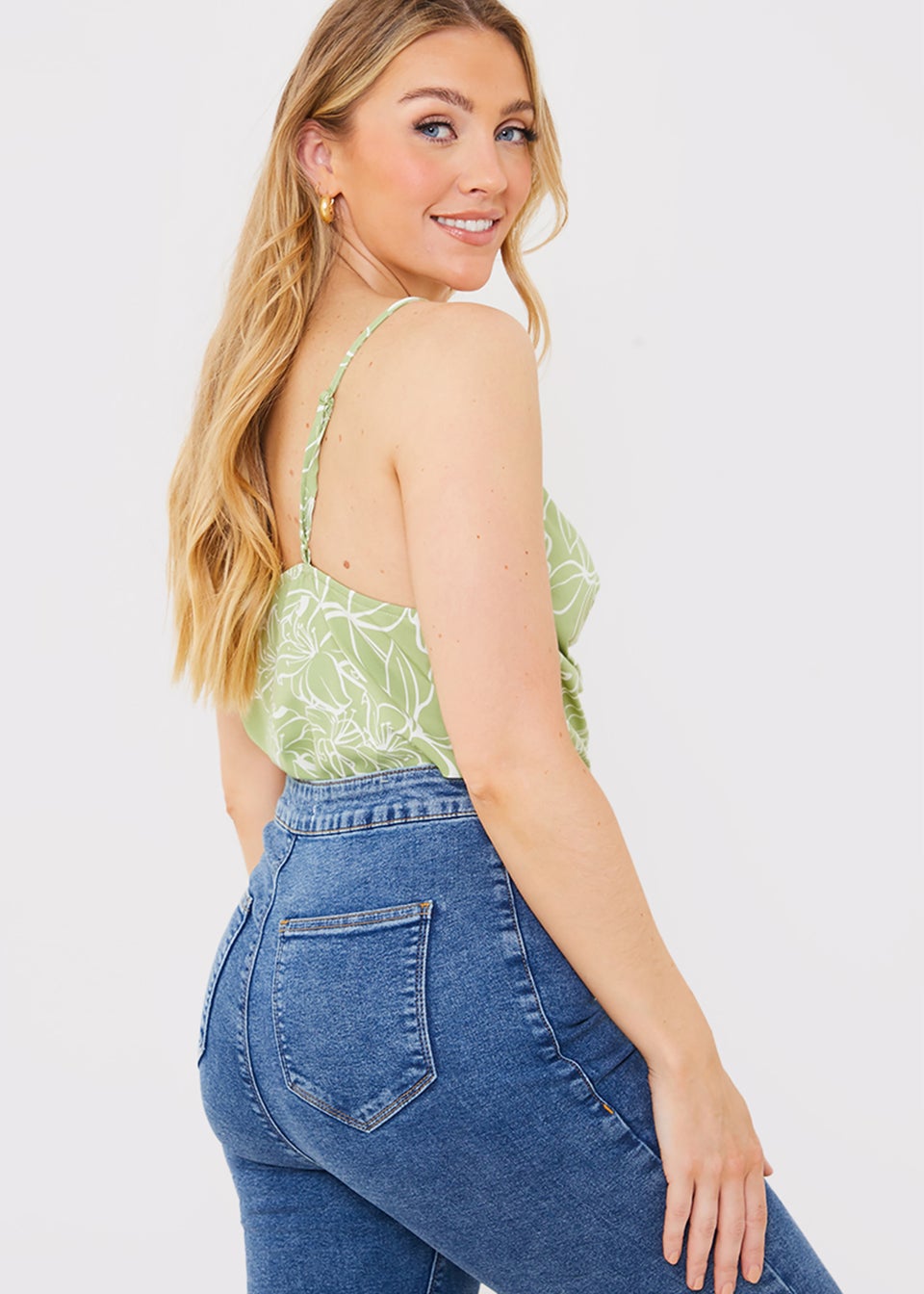 In the Style Jac Jossa Green Floral Cowl Cami Top