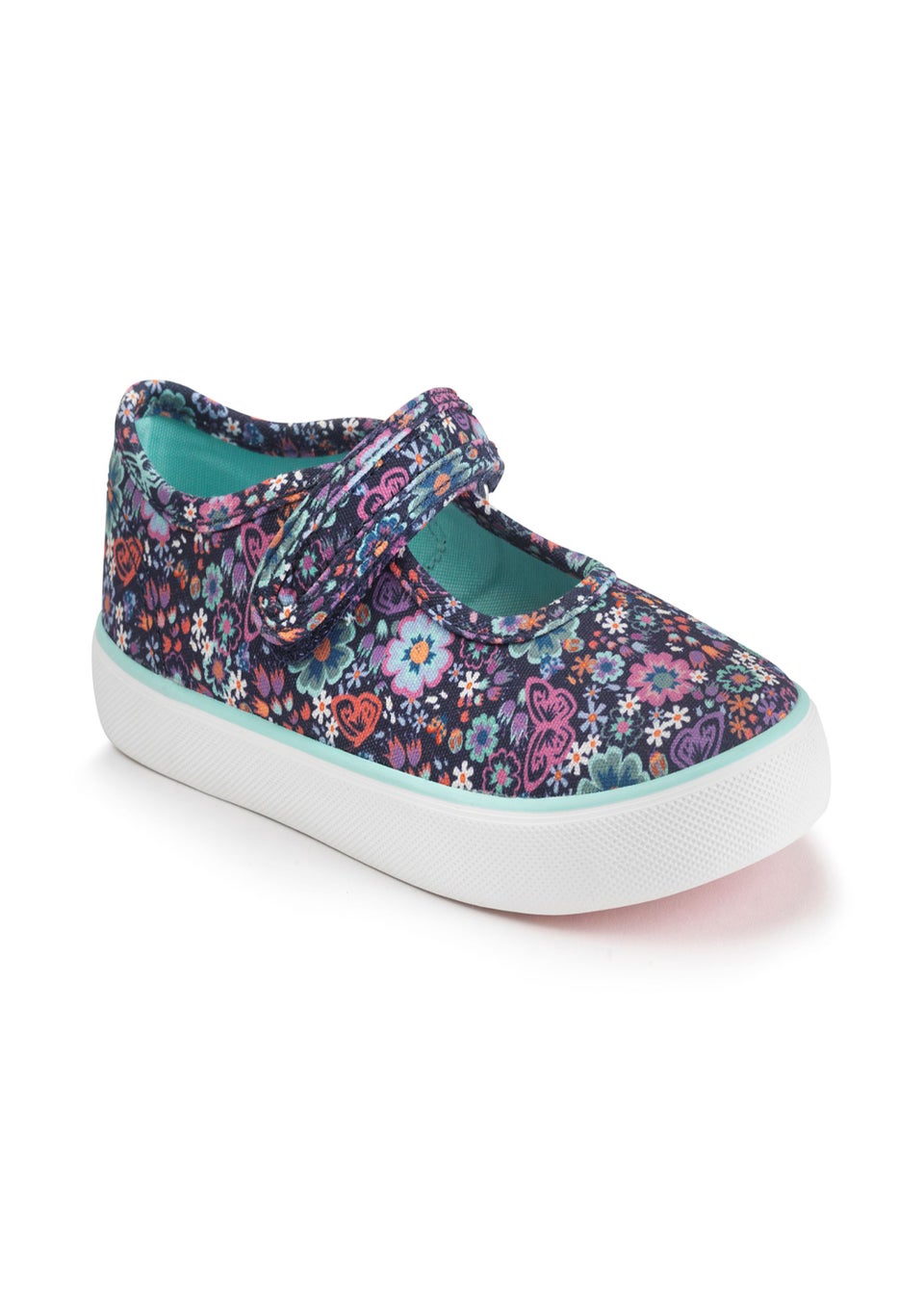 Start-Rite Busy Lizzie Navy Floral Riptape Canvas Shoes